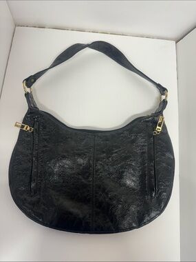 Pinky Black Leather Hobo Bag with Gold Hardware